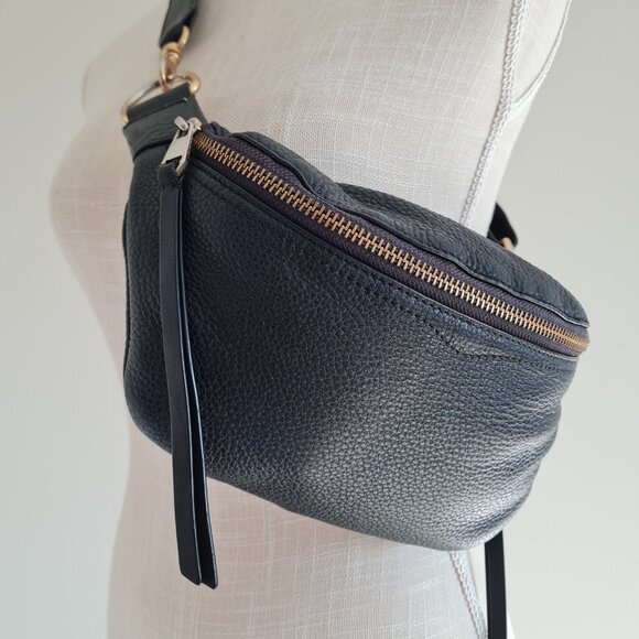 Rebecca Minkoff Bree Belt Bum Bag Fanny Pack Pebbled Leather Black Zip Crossbody - Picture 3 of 11